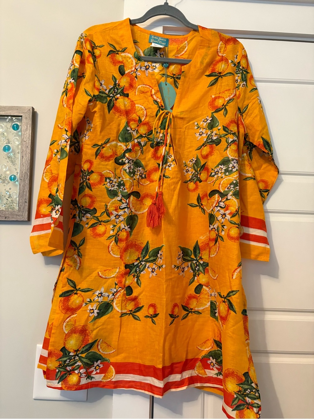 Sunset Orange Floral Tie-Front Long Sleeve Dress
